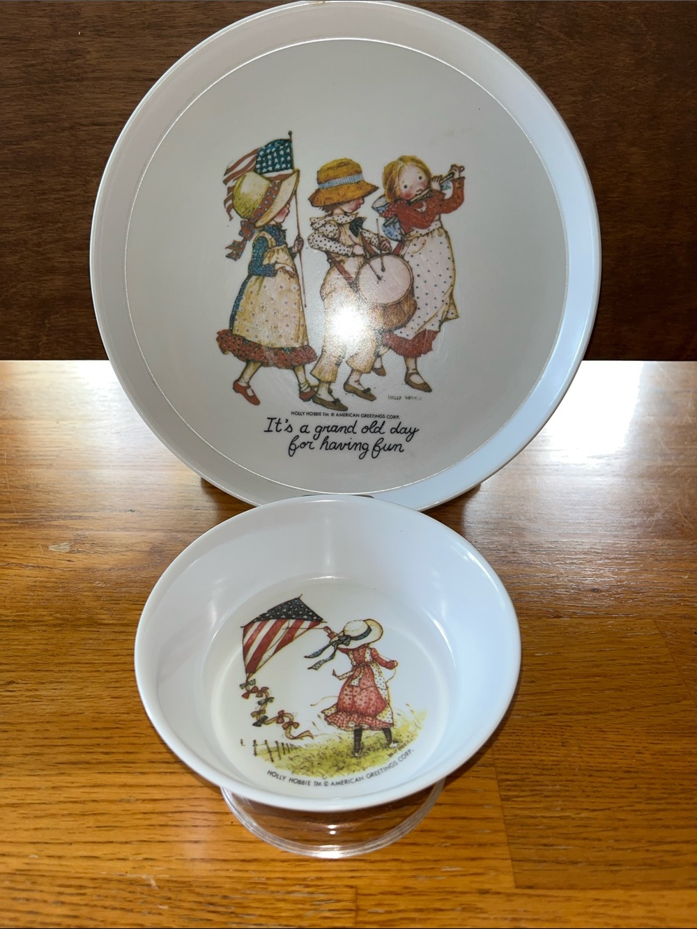 Holly Hobbie Holiday Children White Decorative Bowl and Plate Set